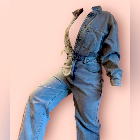 PrettyLittleThing Denim Jumpsuit RARE size 10US/14UK One Piece Romper Jean - Picture 1 of 7
